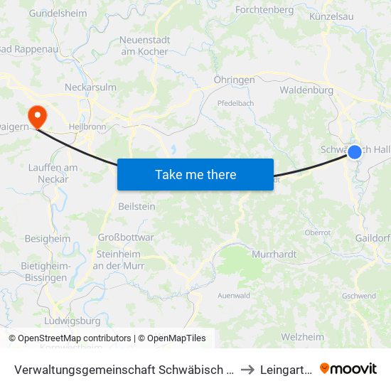 Verwaltungsgemeinschaft Schwäbisch Hall to Leingarten map