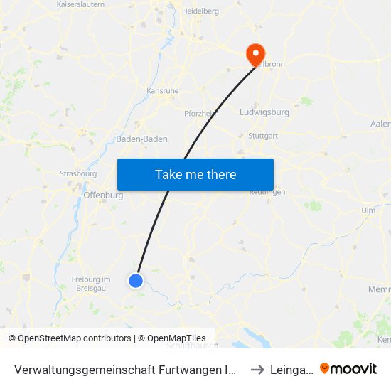 Verwaltungsgemeinschaft Furtwangen Im Schwarzwald to Leingarten map