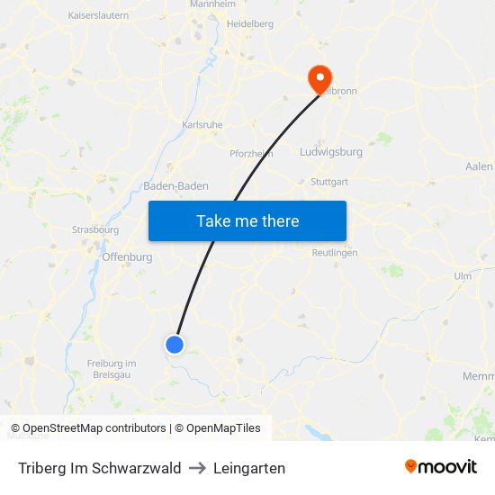 Triberg Im Schwarzwald to Leingarten map