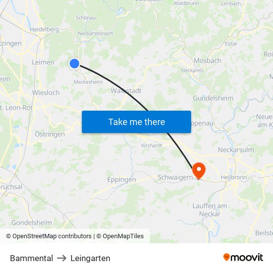 Bammental to Leingarten map