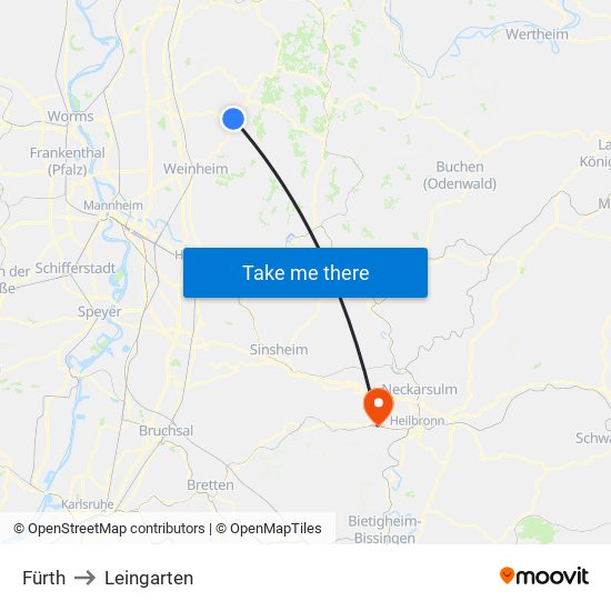 Fürth to Leingarten map