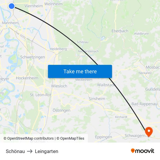 Schönau to Leingarten map