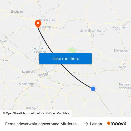 Gemeindeverwaltungsverband Mittleres Fils-Lautertal to Leingarten map