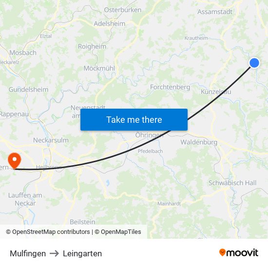 Mulfingen to Leingarten map