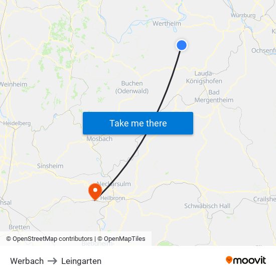 Werbach to Leingarten map