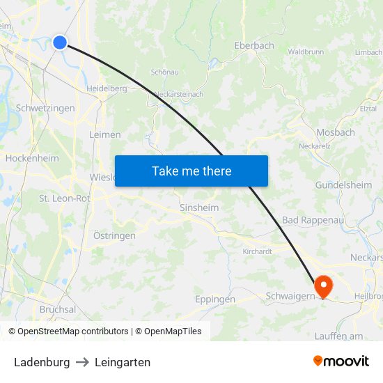 Ladenburg to Leingarten map