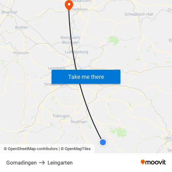 Gomadingen to Leingarten map