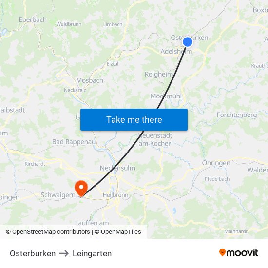 Osterburken to Leingarten map