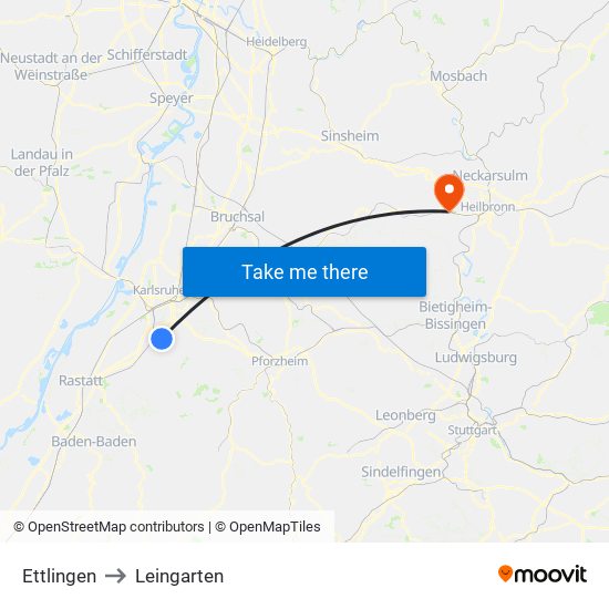 Ettlingen to Leingarten map