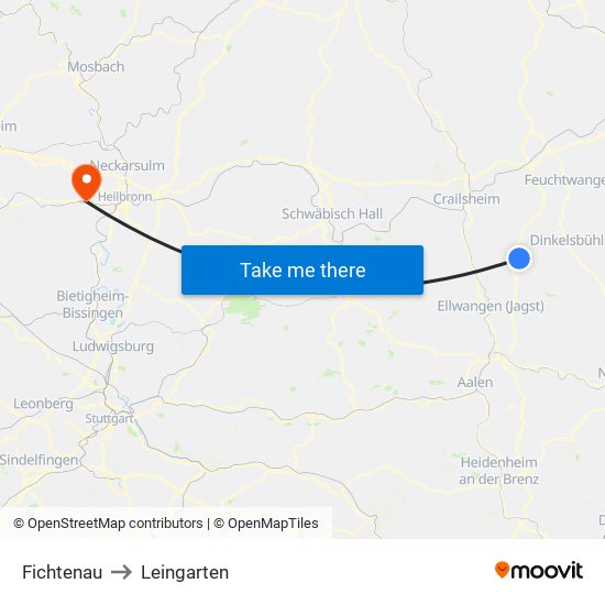 Fichtenau to Leingarten map