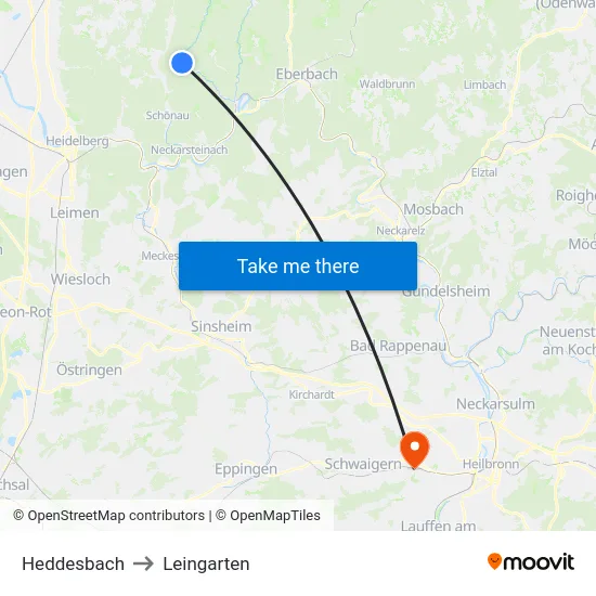 Heddesbach to Leingarten map
