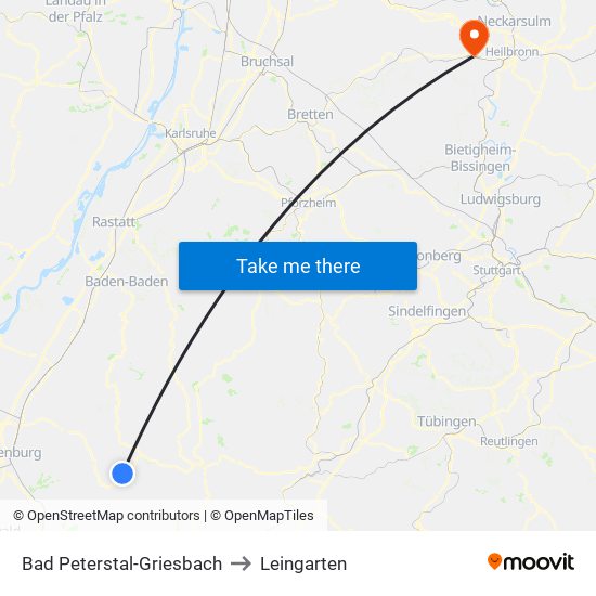 Bad Peterstal-Griesbach to Leingarten map