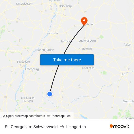 St. Georgen Im Schwarzwald to Leingarten map