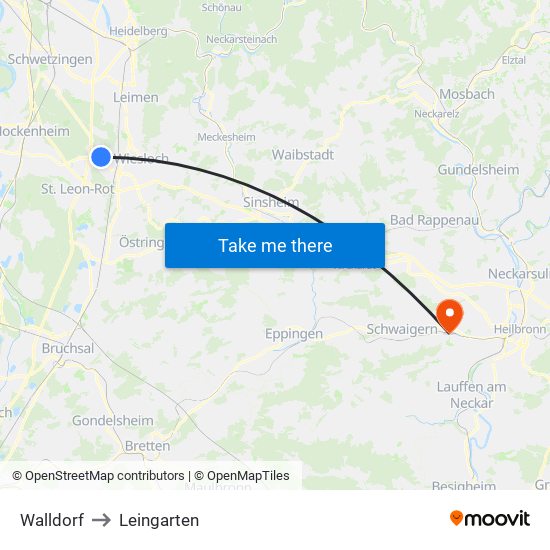 Walldorf to Leingarten map