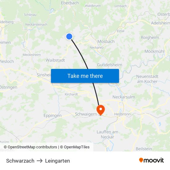 Schwarzach to Leingarten map