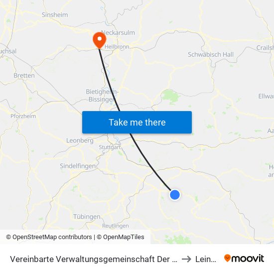 Vereinbarte Verwaltungsgemeinschaft Der Stadt Weilheim An Der Teck to Leingarten map