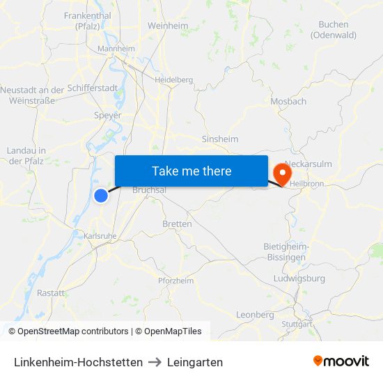 Linkenheim-Hochstetten to Leingarten map