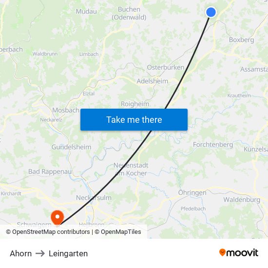 Ahorn to Leingarten map