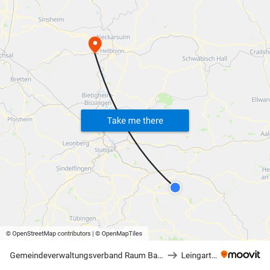 Gemeindeverwaltungsverband Raum Bad Boll to Leingarten map