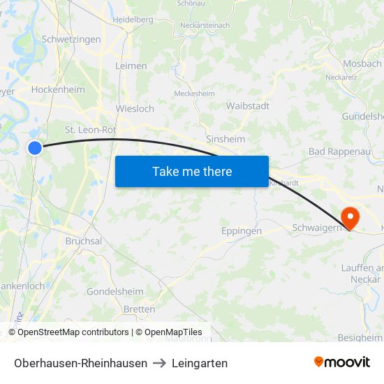 Oberhausen-Rheinhausen to Leingarten map