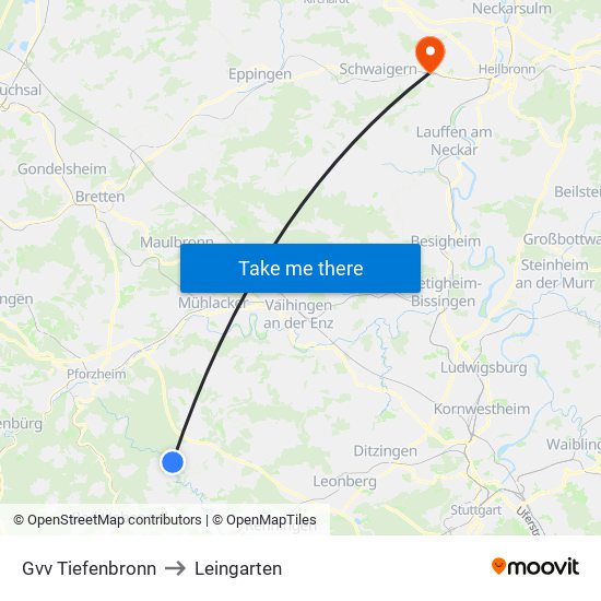 Gvv Tiefenbronn to Leingarten map