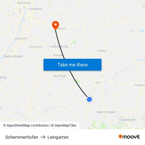 Schemmerhofen to Leingarten map