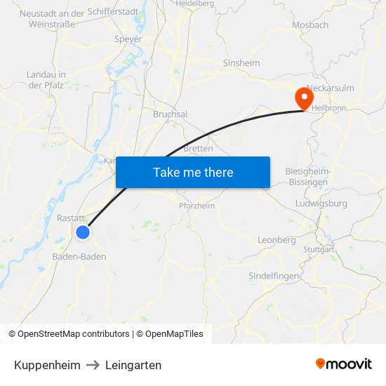 Kuppenheim to Leingarten map