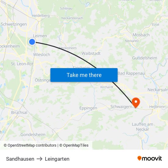 Sandhausen to Leingarten map