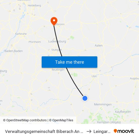 Verwaltungsgemeinschaft Biberach An Der Riß to Leingarten map