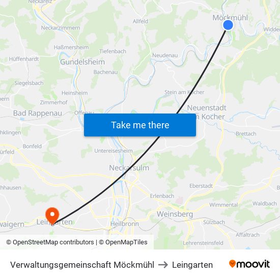 Verwaltungsgemeinschaft Möckmühl to Leingarten map