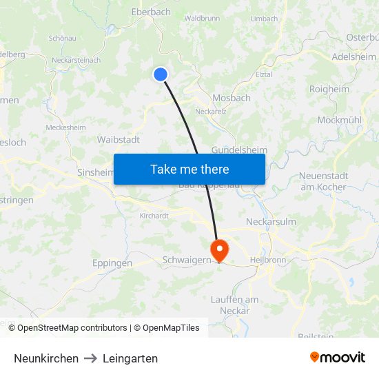 Neunkirchen to Leingarten map