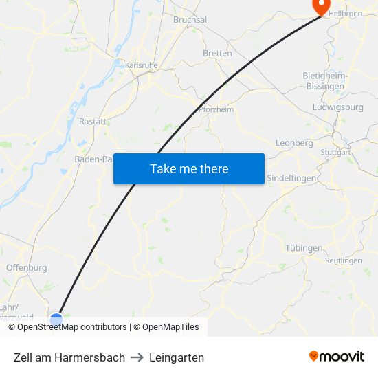 Zell am Harmersbach to Leingarten map