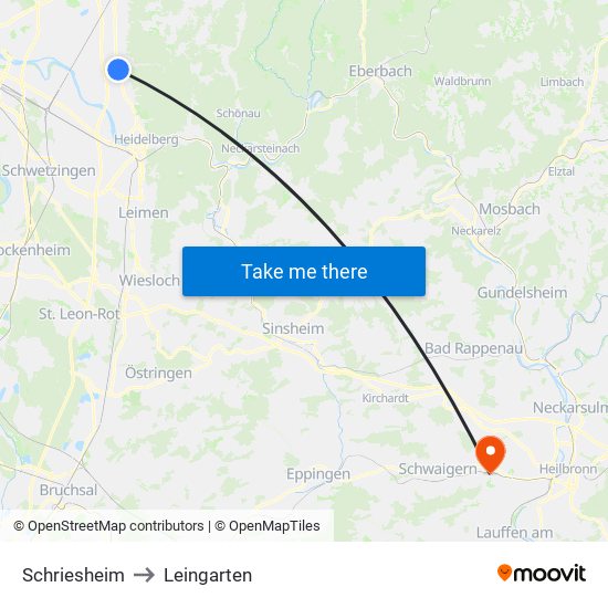 Schriesheim to Leingarten map