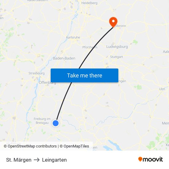 St. Märgen to Leingarten map