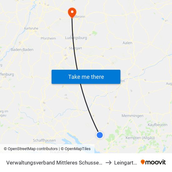 Verwaltungsverband Mittleres Schussental to Leingarten map