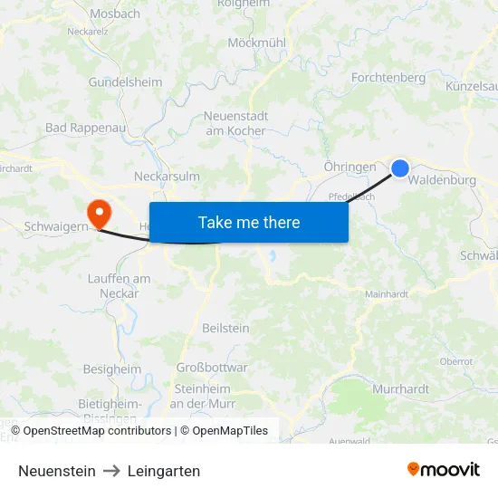 Neuenstein to Leingarten map