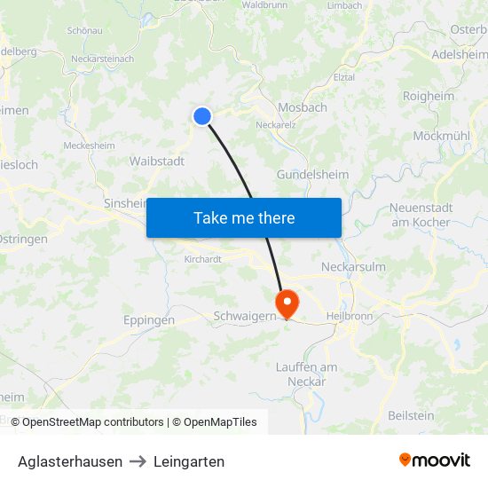 Aglasterhausen to Leingarten map