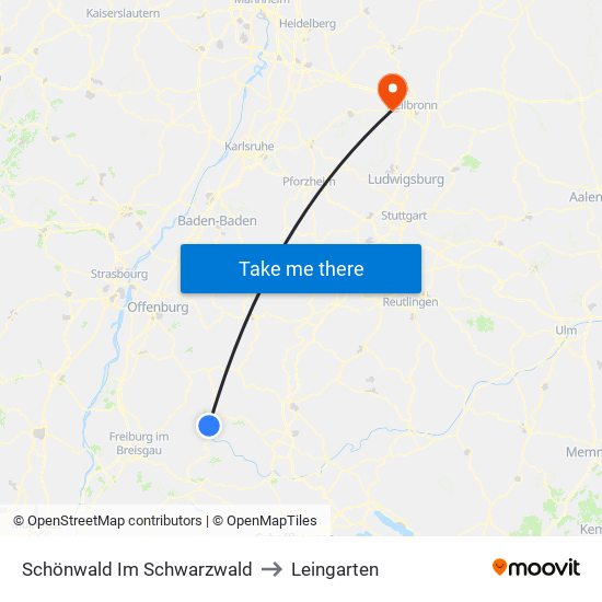 Schönwald Im Schwarzwald to Leingarten map