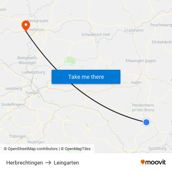 Herbrechtingen to Leingarten map