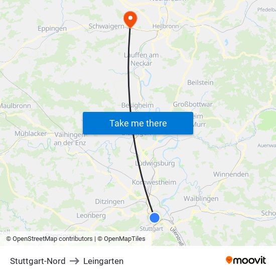 Stuttgart-Nord to Leingarten map