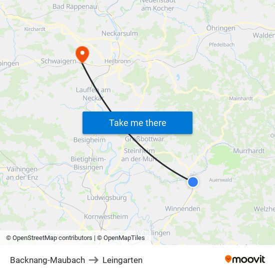 Backnang-Maubach to Leingarten map