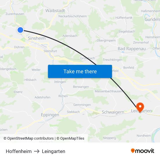Hoffenheim to Leingarten map