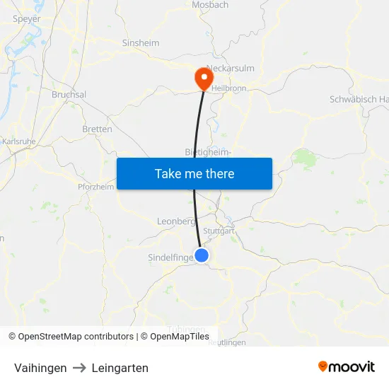 Vaihingen to Leingarten map