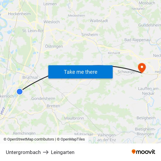 Untergrombach to Leingarten map