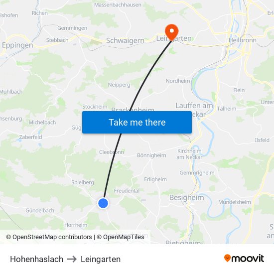 Hohenhaslach to Leingarten map