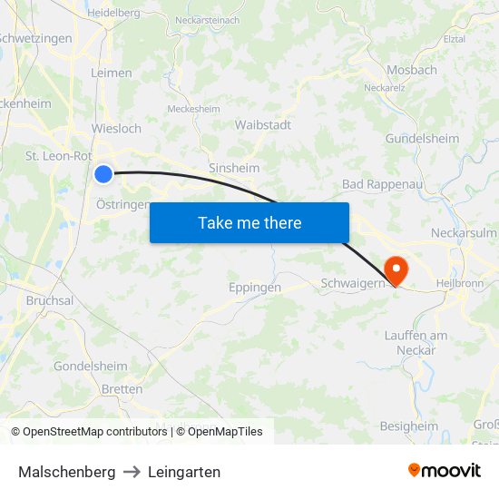 Malschenberg to Leingarten map