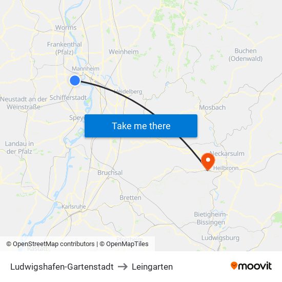 Ludwigshafen-Gartenstadt to Leingarten map