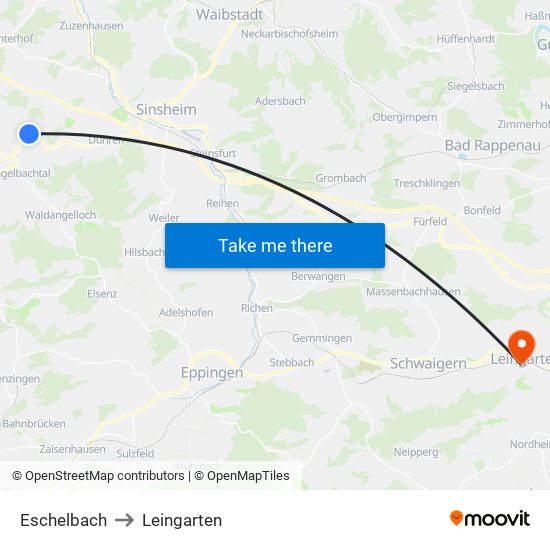 Eschelbach to Leingarten map