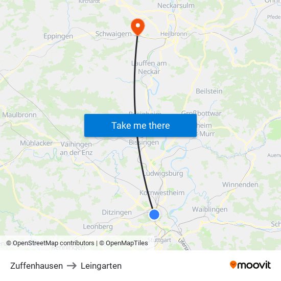 Zuffenhausen to Leingarten map