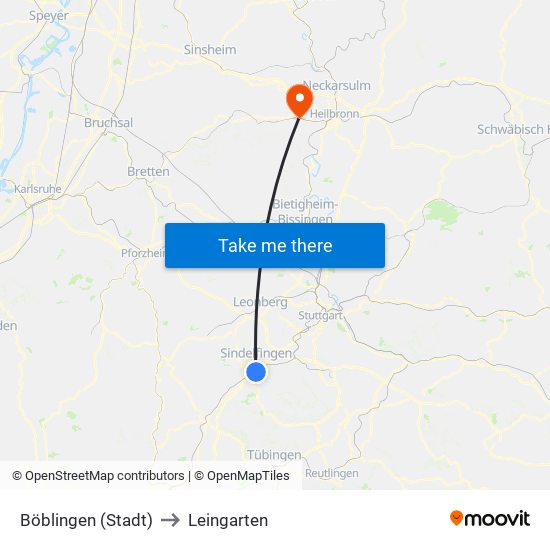 Böblingen (Stadt) to Leingarten map